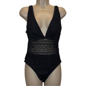 NEW One Piece Swimsuit Black Adjustable Straps Size Large